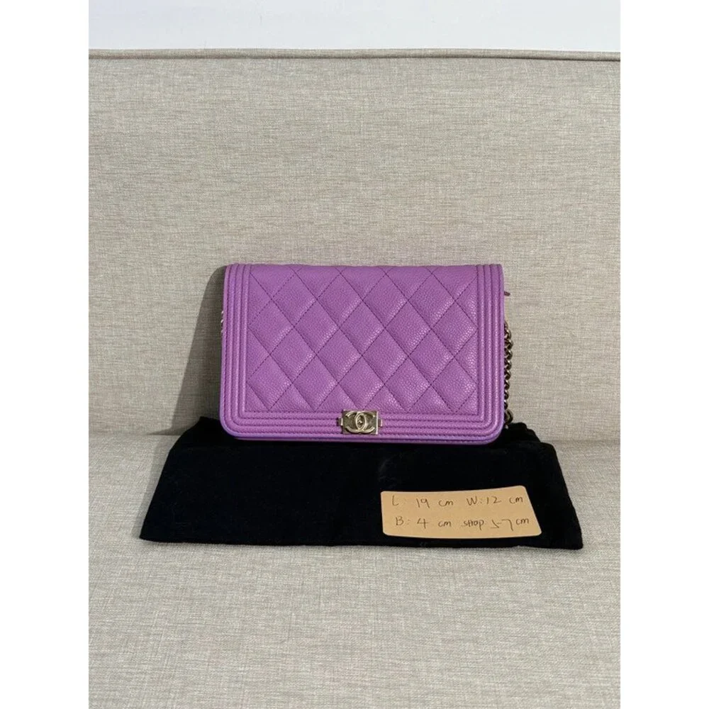CHANEL Purple Caviar Boy WOC LGHW
